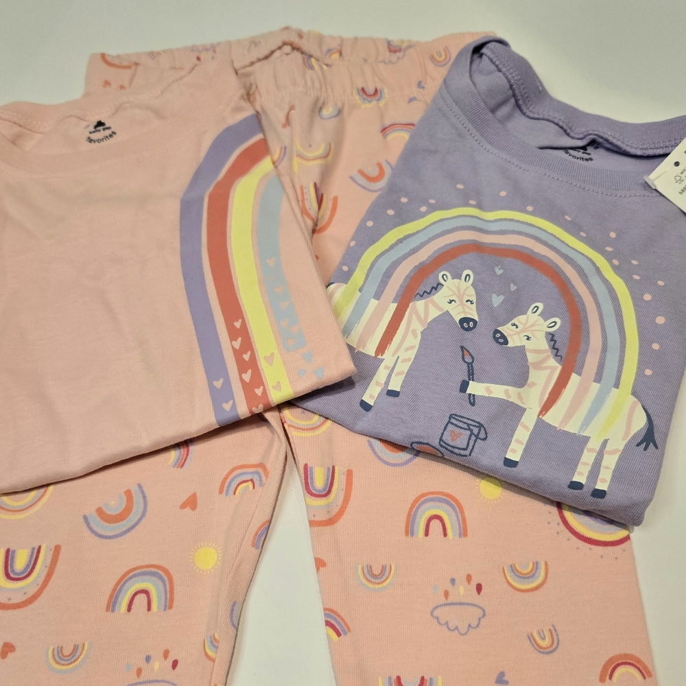 Kids 3 Piece Rainbow Pajama Set - Pink and Purple